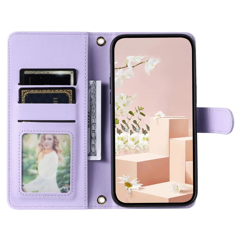For iPhone XR Leather Case Rhombus Grid Flip Wallet Phone Cover with Straps - Purple - 2