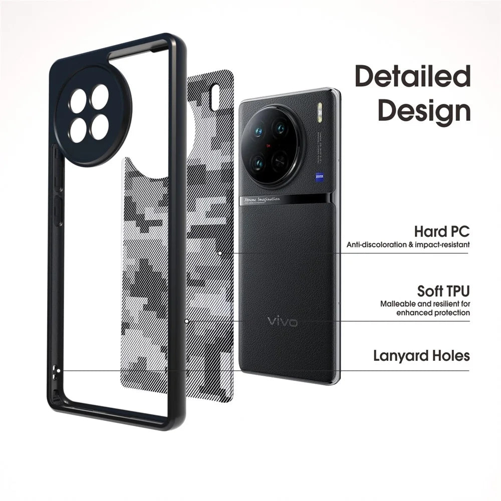 IBMRS For vivo X90 Pro+ 5G Case Drop-proof TPU+PC Phone Protective Shell - Grid Camouflage - 2