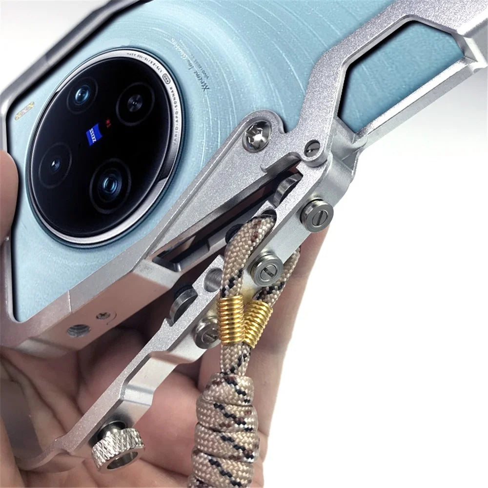 For vivo X100 5G / X80 5G / X80 Pro 5G / X90 5G / X90s 5G Case Scratch Resistant Aluminium Alloy Cell Phone Cover with Strap - Silver - 2