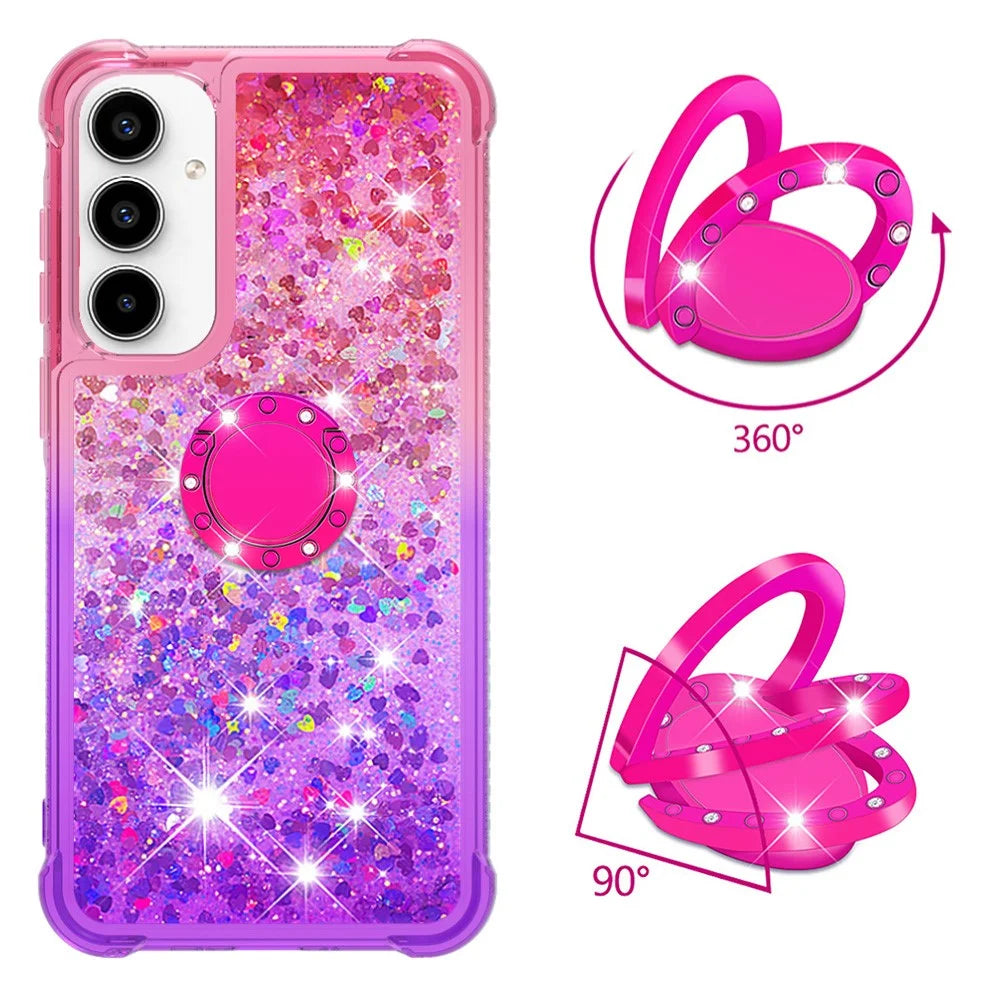 For Samsung Galaxy A35 5G TPU Case with Kickstand Gradiant Quicksand Shockproof Cover - Pink+Purple - 2