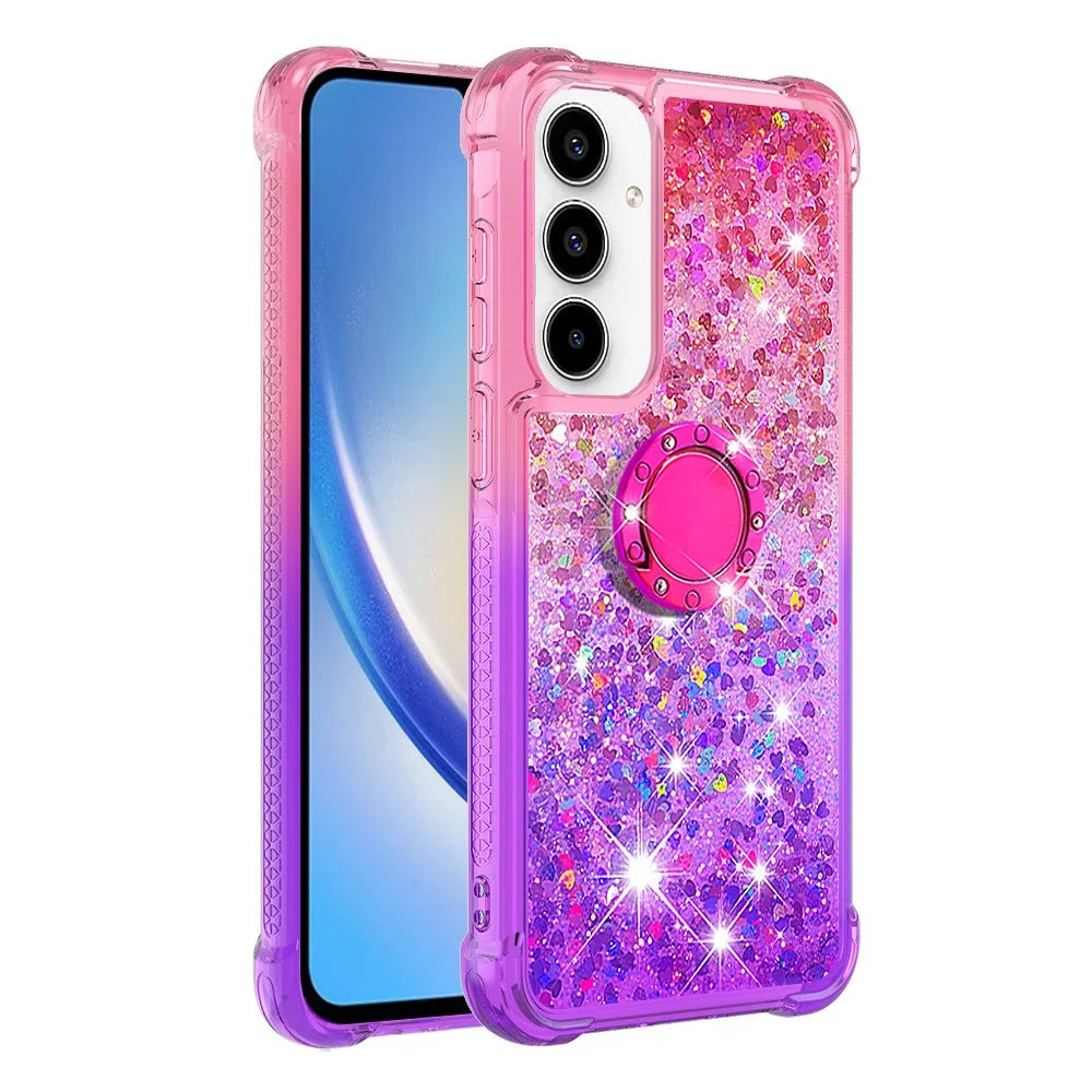 For Samsung Galaxy A35 5G TPU Case with Kickstand Gradiant Quicksand Shockproof Cover - Pink+Purple - 3