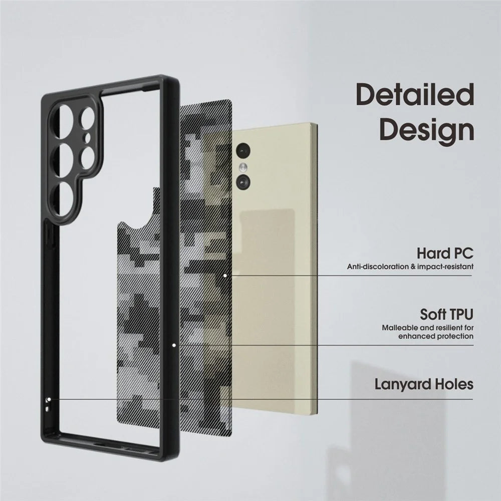 IBMRS For Samsung Galaxy S23 Ultra Case PC+TPU Phone Cover Lens Protection - Grid Camouflage - 2