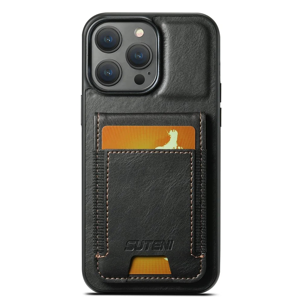SUTENI H03 For iPhone 11 Pro Waxy Texture Case PU Leather Kickstand Phone Cover - Black - 2
