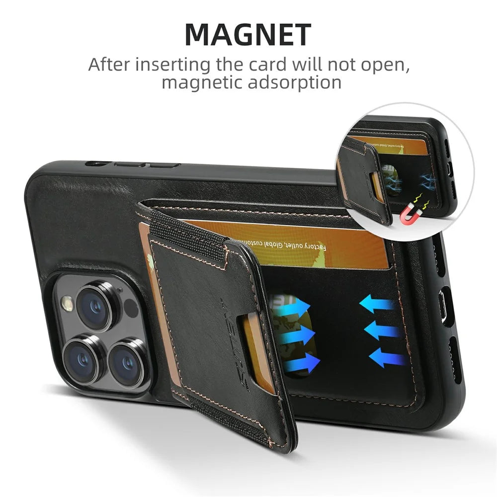SUTENI H03 For iPhone 14 Pro Case Anti-Drop Shockproof Card Slots Phone Cover - Black - 3