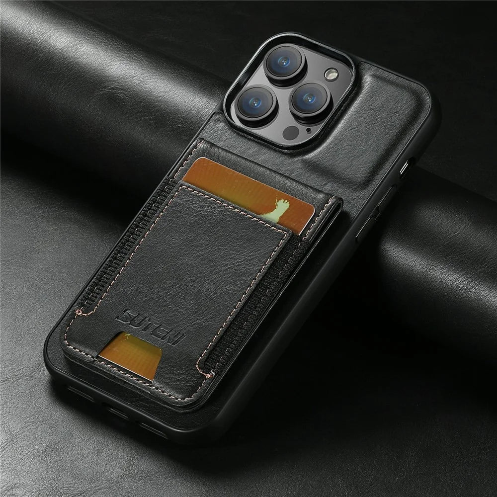 SUTENI H03 For iPhone 14 Pro Case Anti-Drop Shockproof Card Slots Phone Cover - Black - 7