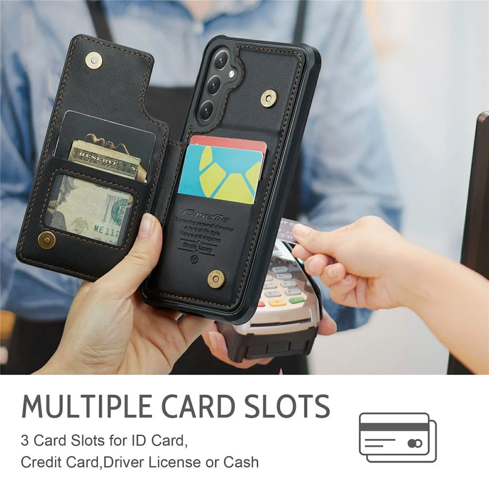 For Samsung Galaxy S24 Phone Case CASEME C22 Leather Back Cover with RFID Blocking Card Slots - Black - 5