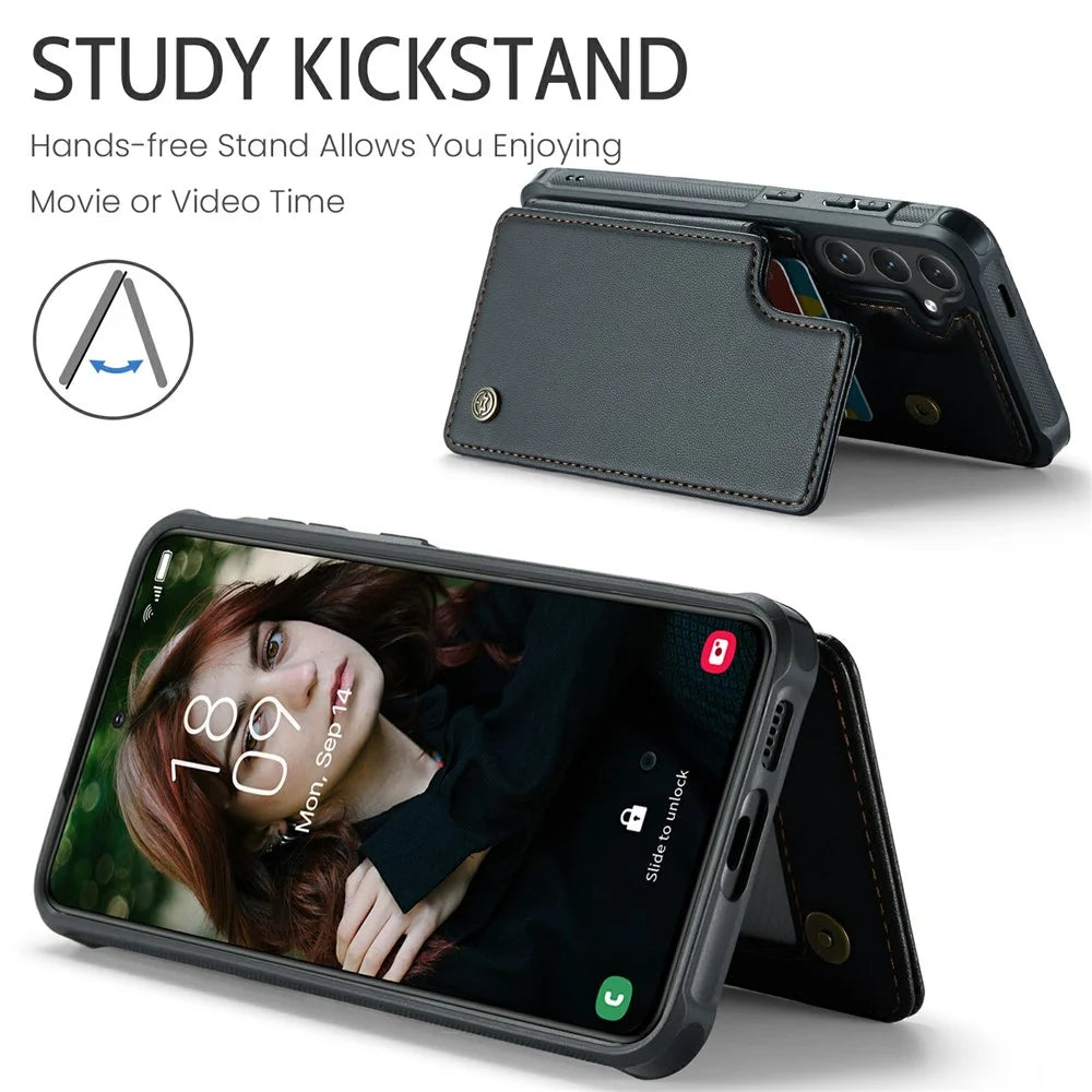 For Samsung Galaxy S24 Phone Case CASEME C22 Leather Back Cover with RFID Blocking Card Slots - Black - 6