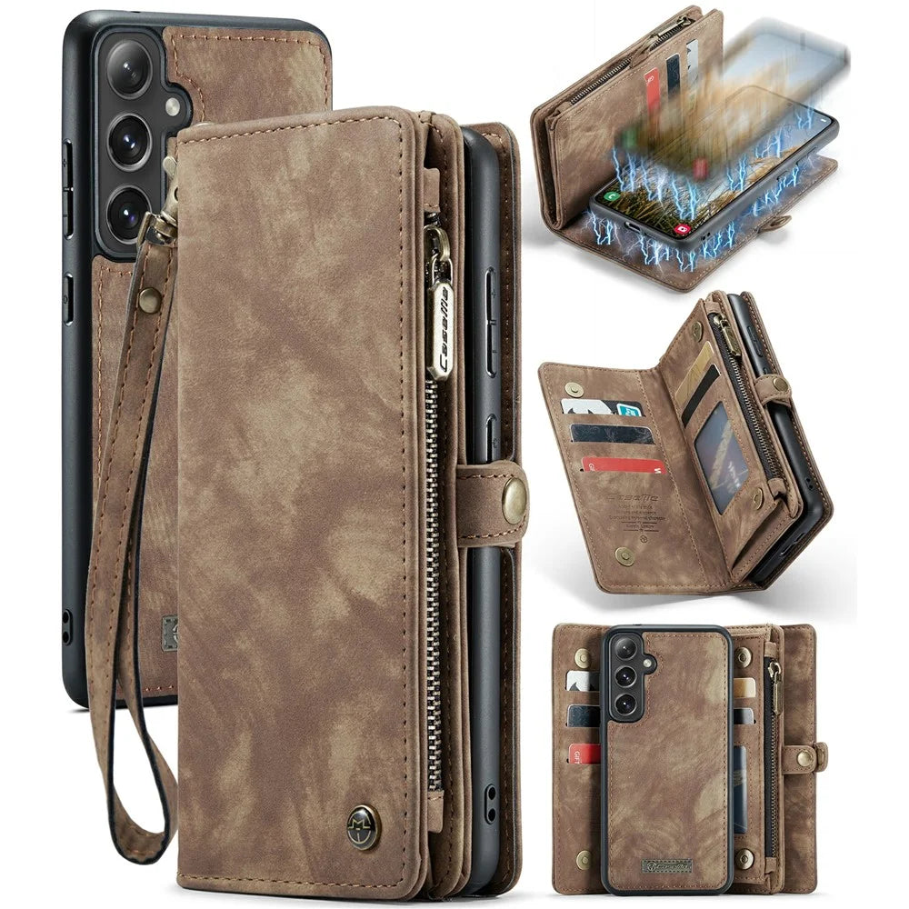 For Samsung Galaxy S24 Phone Cases CASEME 008 Leather Cover with Detachable Wallet and Strap - Brown - 1