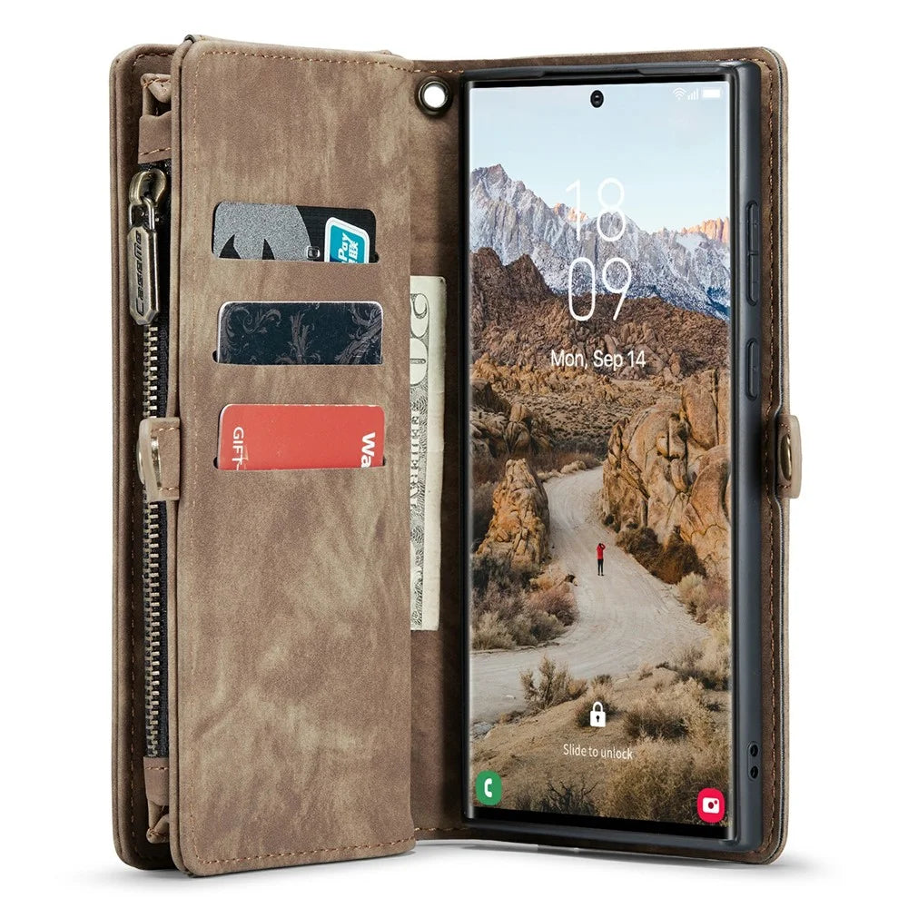 For Samsung Galaxy S24 Ultra Phone Cases CASEME 008 Leather Cover with Detachable Wallet and Strap - Brown - 3