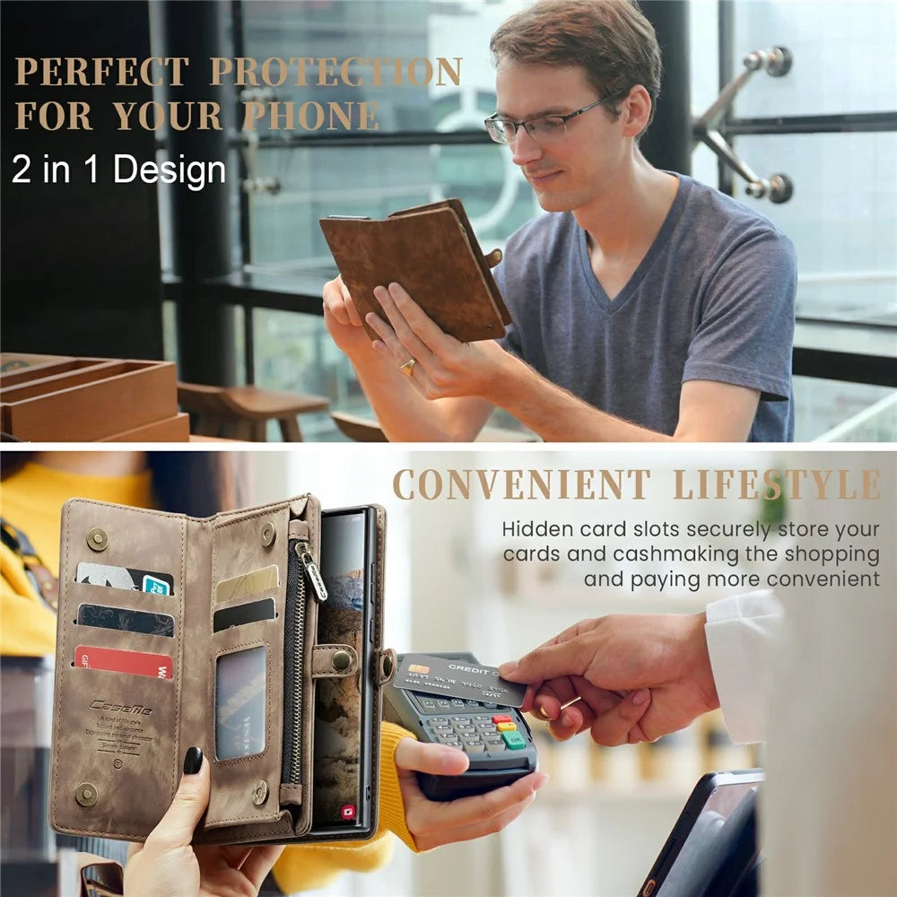 For Samsung Galaxy S24 Ultra Phone Cases CASEME 008 Leather Cover with Detachable Wallet and Strap - Brown - 6