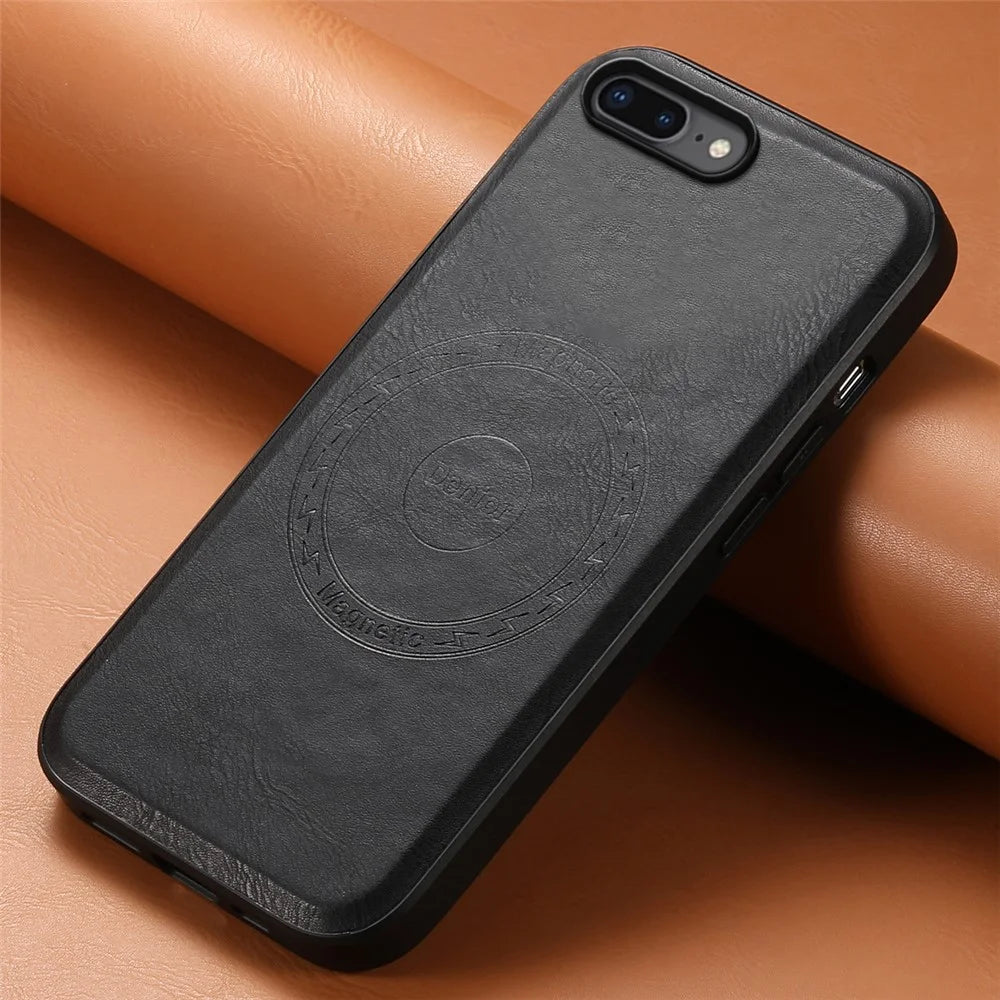 DENIOR For iPhone 7 Plus / 8 Plus Phone Case Compatible with MagSafe Cowhide Texture - Black - 4