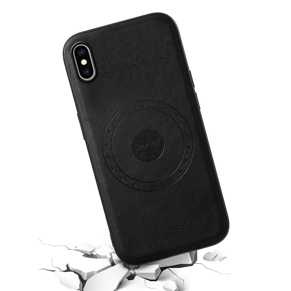 DENIOR For iPhone XS Max Magnetic Case PU Leather Coated PC+TPU Shockproof Phone Cover - Black - 2