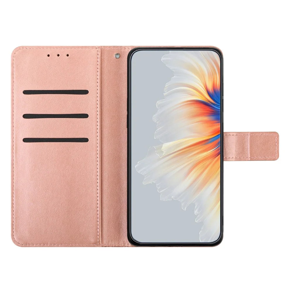 For Samsung Galaxy A14 5G / A14 4G Magnetic Phone Case Flower Imprinted Stand Cover - Rose Gold - 6