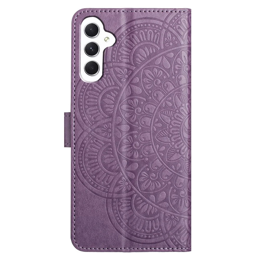 For Samsung Galaxy A15 5G Cell Phone Case Flower Imprinted Wallet Cover - Purple - 7