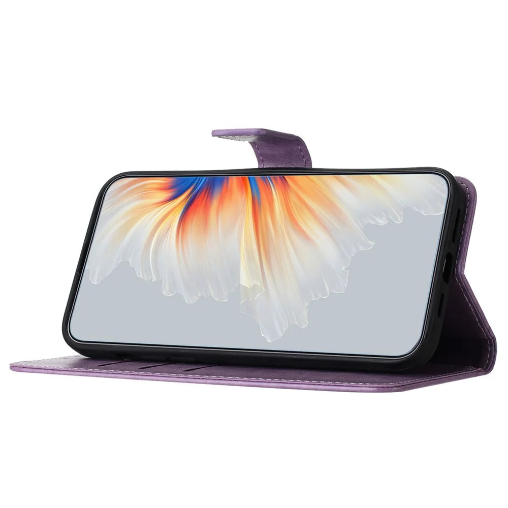 For Samsung Galaxy A52 5G / 4G / A52s 5G Case Flower Imprinted Magnetic Closure Stand Phone Cover - Purple - 4