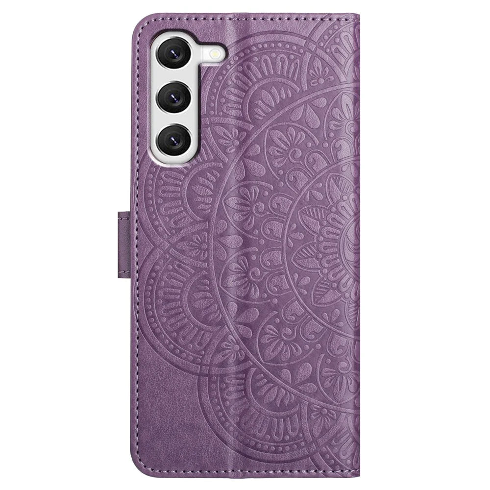 For Samsung Galaxy S23 Cell Phone Cases Flower Pattern Anti-fall Leather Cover - Purple - 6