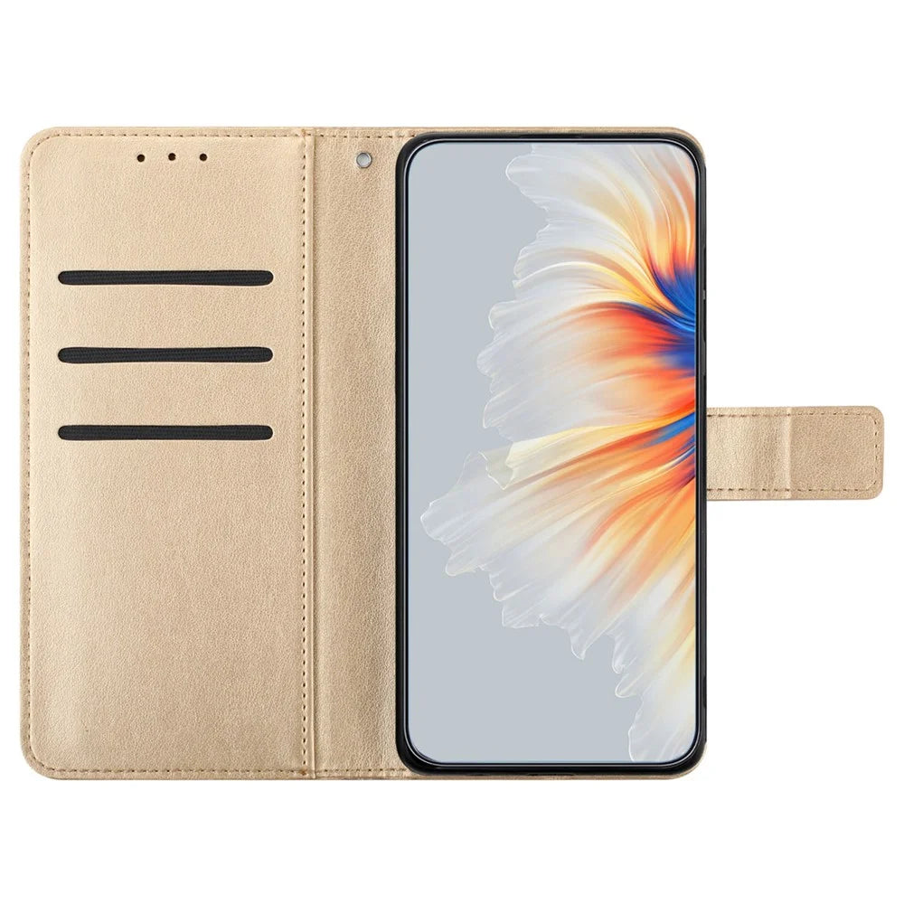 For iPhone 14 Plus Wallet Case Flower Pattern Flip Design Phone Protector - Gold - 2