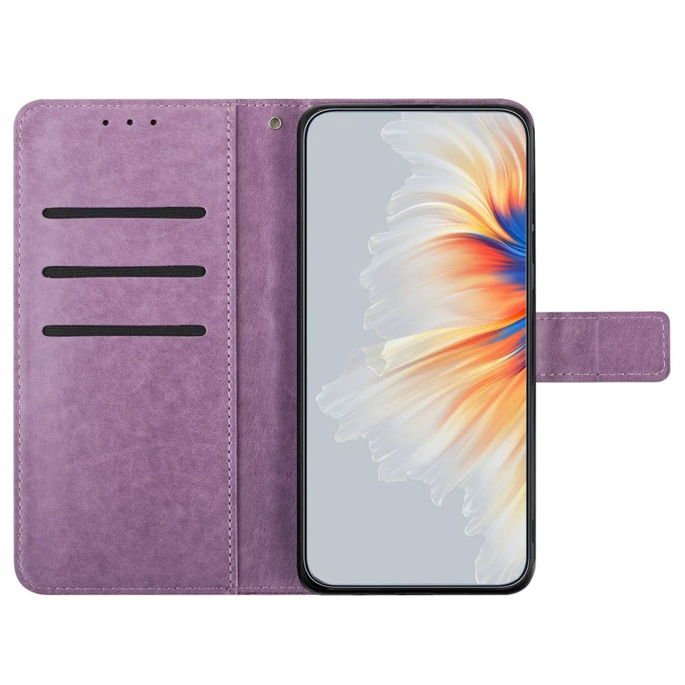For Samsung Galaxy A22 4G (EU Version) Case Leather Flip Cover with Card Slots + Wrist Strap - Purple - 2