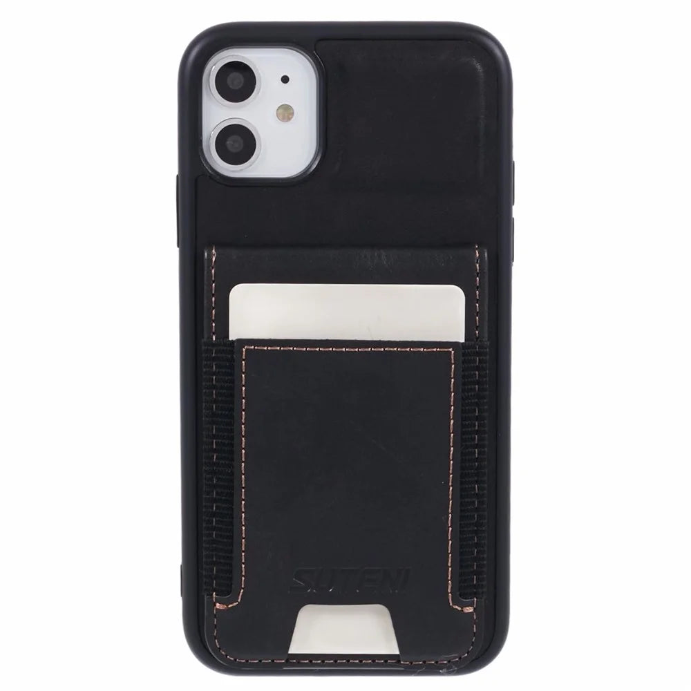 SUTENI H03 For iPhone 11 Case Slim PU Leather Phone Cover with Card Holders - Black - 2