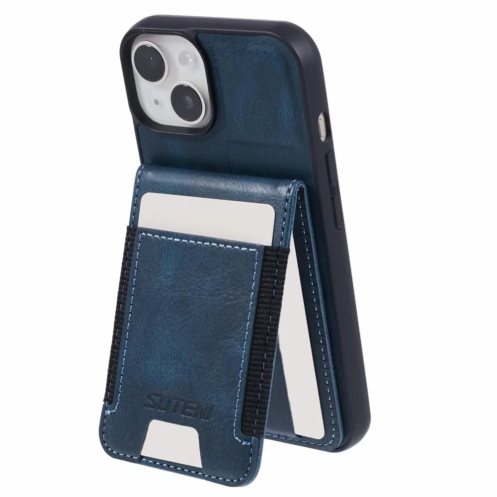 SUTENI H03 For iPhone 13 Case PU Leather+TPU TPU Shockproof Shell with Card Holders - Blue - 1