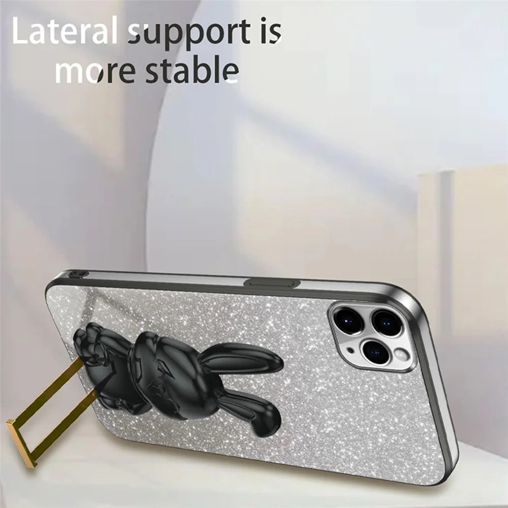 For iPhone 11 Pro Pull-out Kickstand Cartoon Rabbit Protective Case Phone Cover - Black - 4