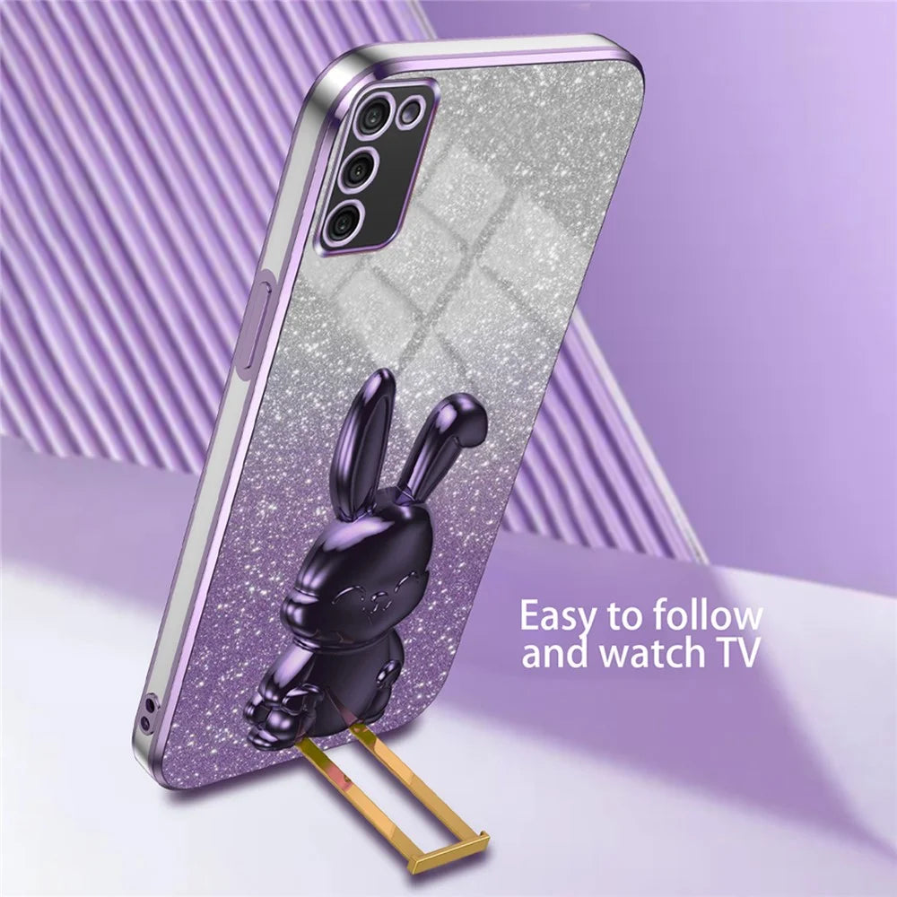 For Samsung Galaxy A03s (164.2mm) Cartoon Rabbit Kickstand Mobile Phone Protector Case - Purple - 3