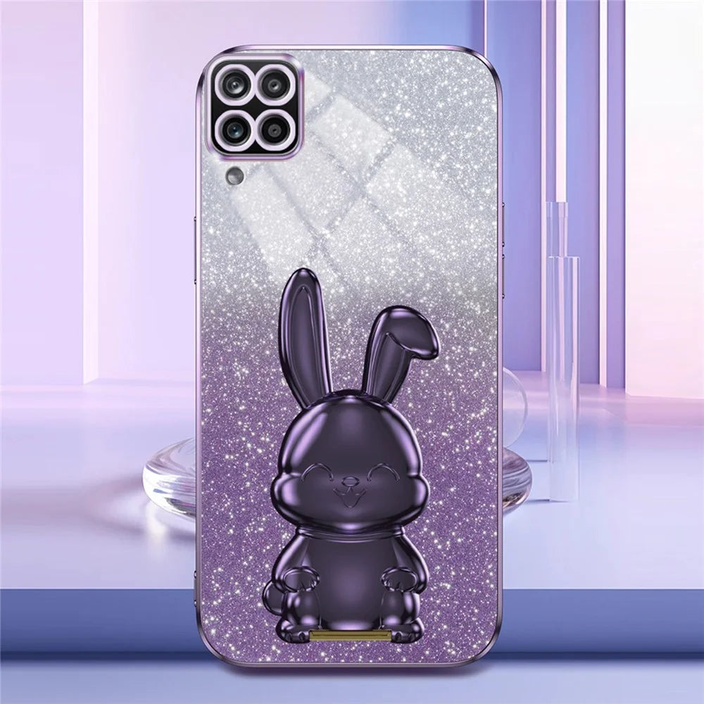 For Samsung Galaxy A22 4G (EU Version) Phone Case Lovely Rabbit Pull-out Kickstand Anti-scratch Cover - Purple - 2
