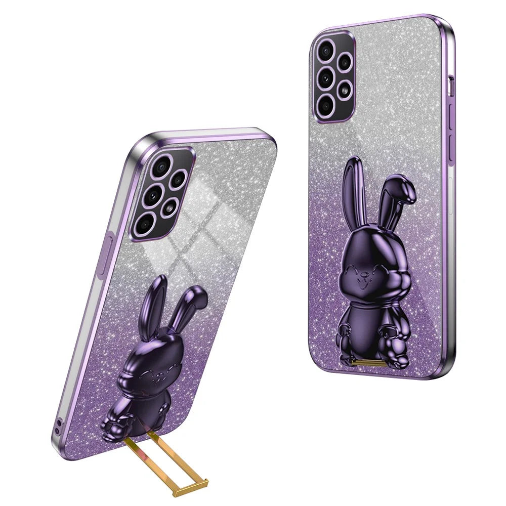 For Samsung Galaxy A72 4G / A72 5G Cell Phone Case Stylish Cartoon Rabbit Pull-out Kickstand Cover - Purple - 1