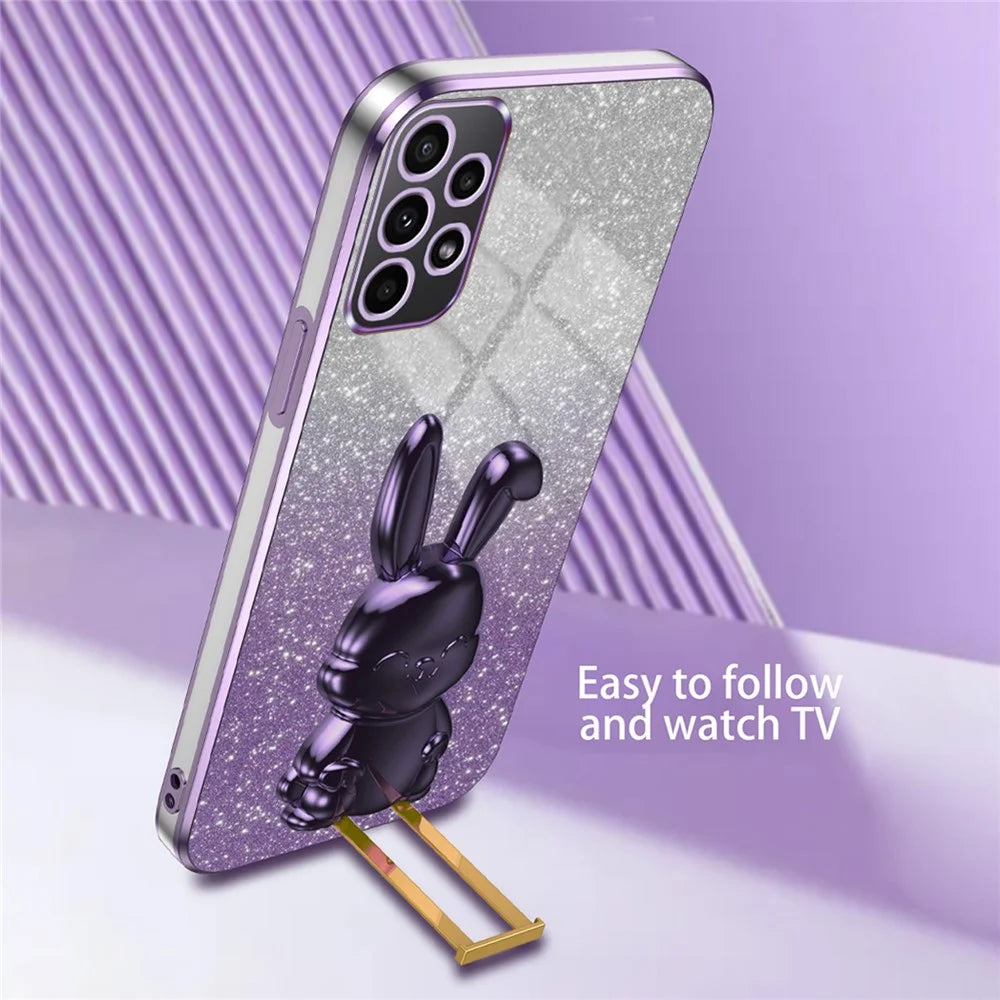For Samsung Galaxy A73 5G Case Cartoon Rabbit Hidden Pull-out Kickstand Phone Cover - Purple - 3