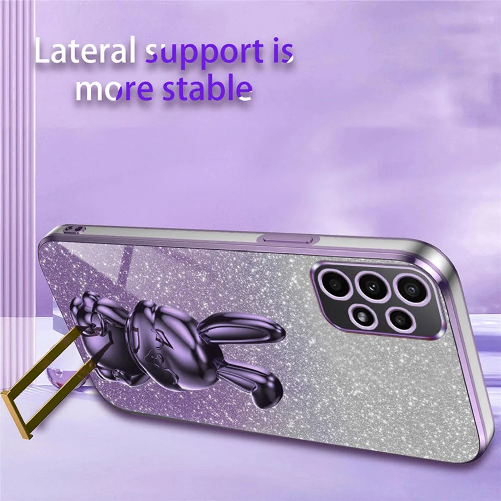 For Samsung Galaxy A73 5G Case Cartoon Rabbit Hidden Pull-out Kickstand Phone Cover - Purple - 4