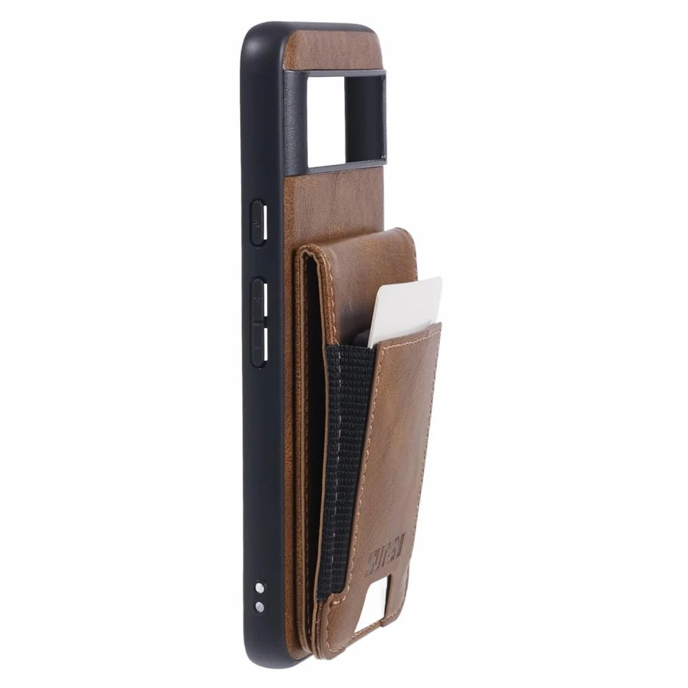 SUTENI H03 For Google Pixel 6 Pro 5G Phone Card Case Kickstand Leather+TPU Cover - Brown - 5
