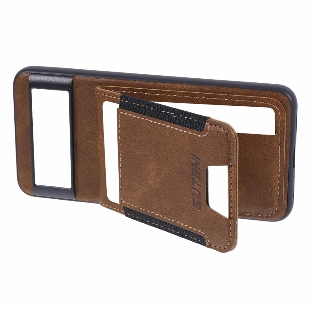 SUTENI H03 For Google Pixel 6 Pro 5G Phone Card Case Kickstand Leather+TPU Cover - Brown - 6