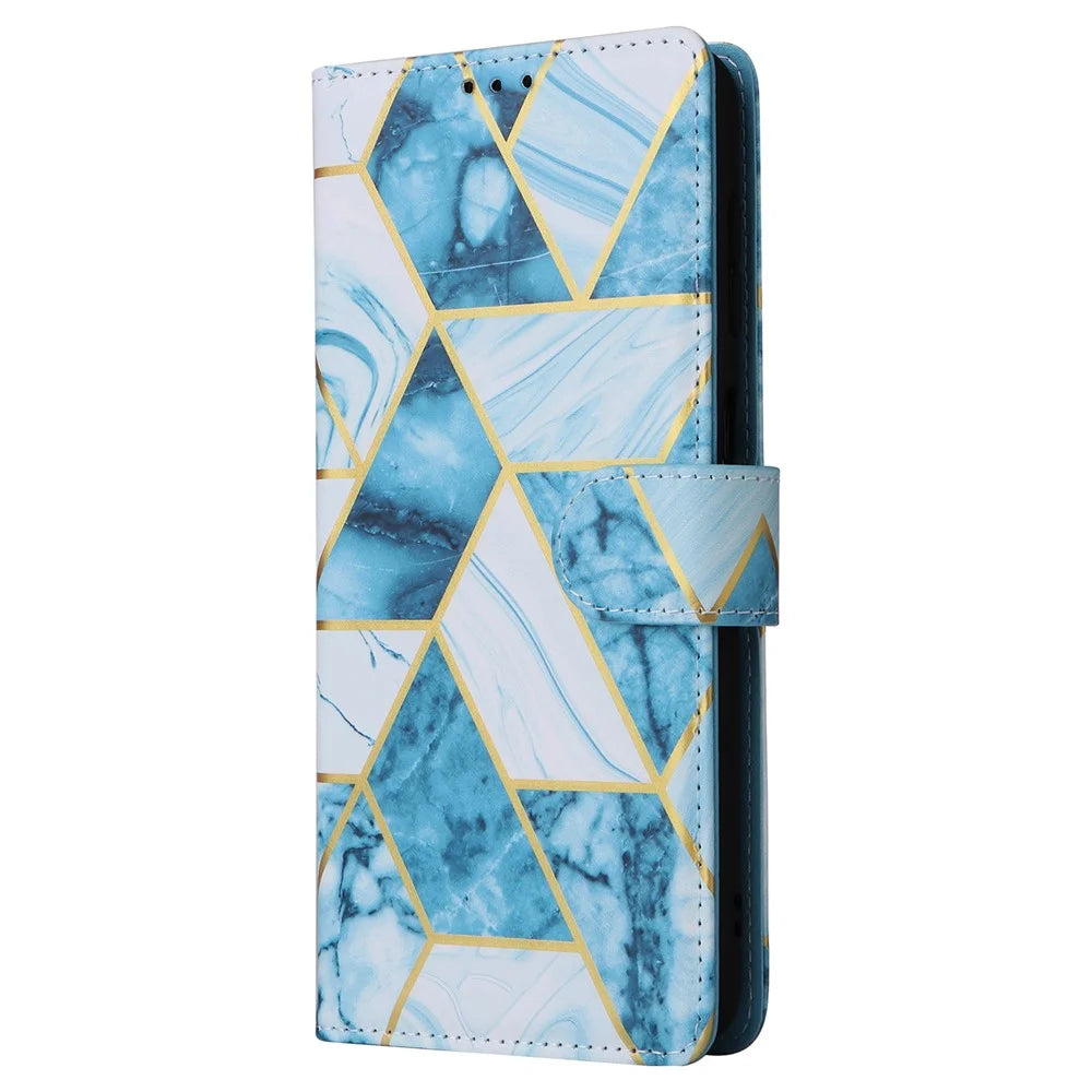 For Samsung Galaxy A55 5G Case Lacquered Leather Flip Wallet Cover Marble Pattern - Blue - 7