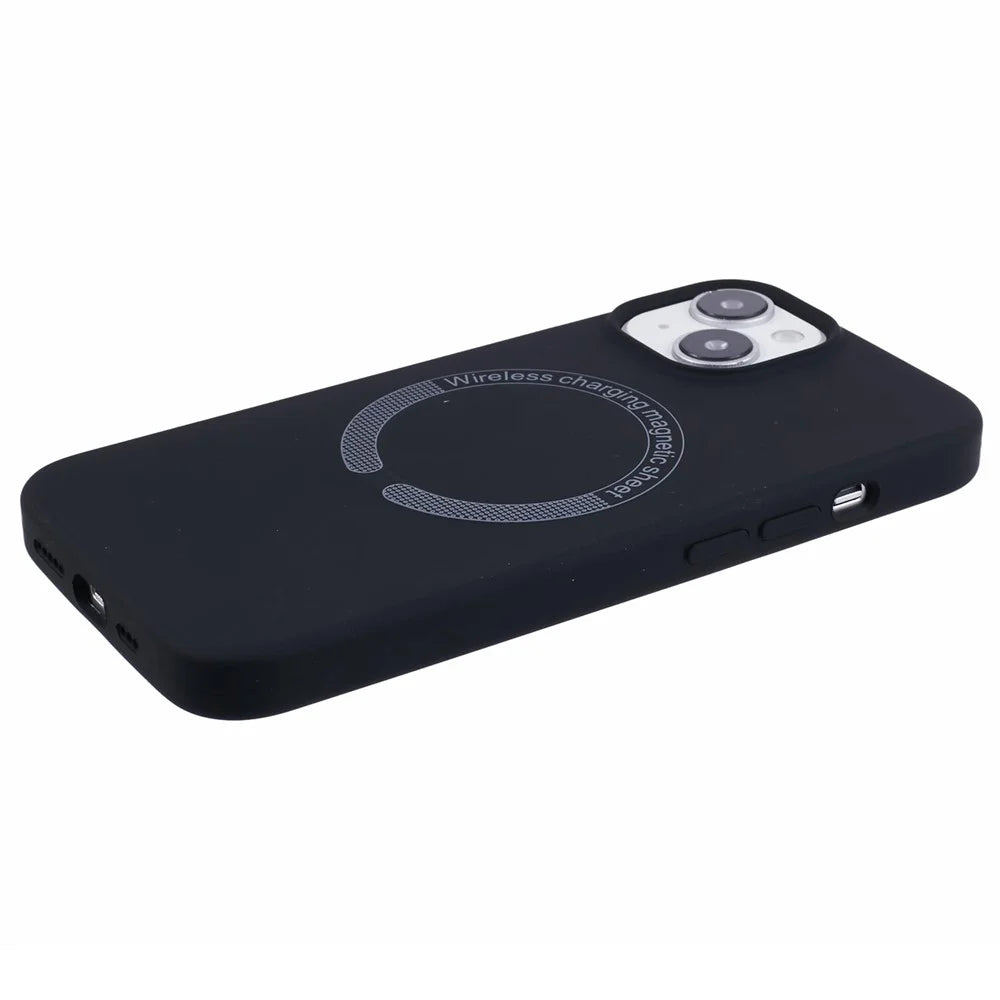 BJT Series For iPhone 15 Case TPU+Silicone Fabric Lining Magnetic Phone Case (Big Rear Lens Hole) - Black - 5