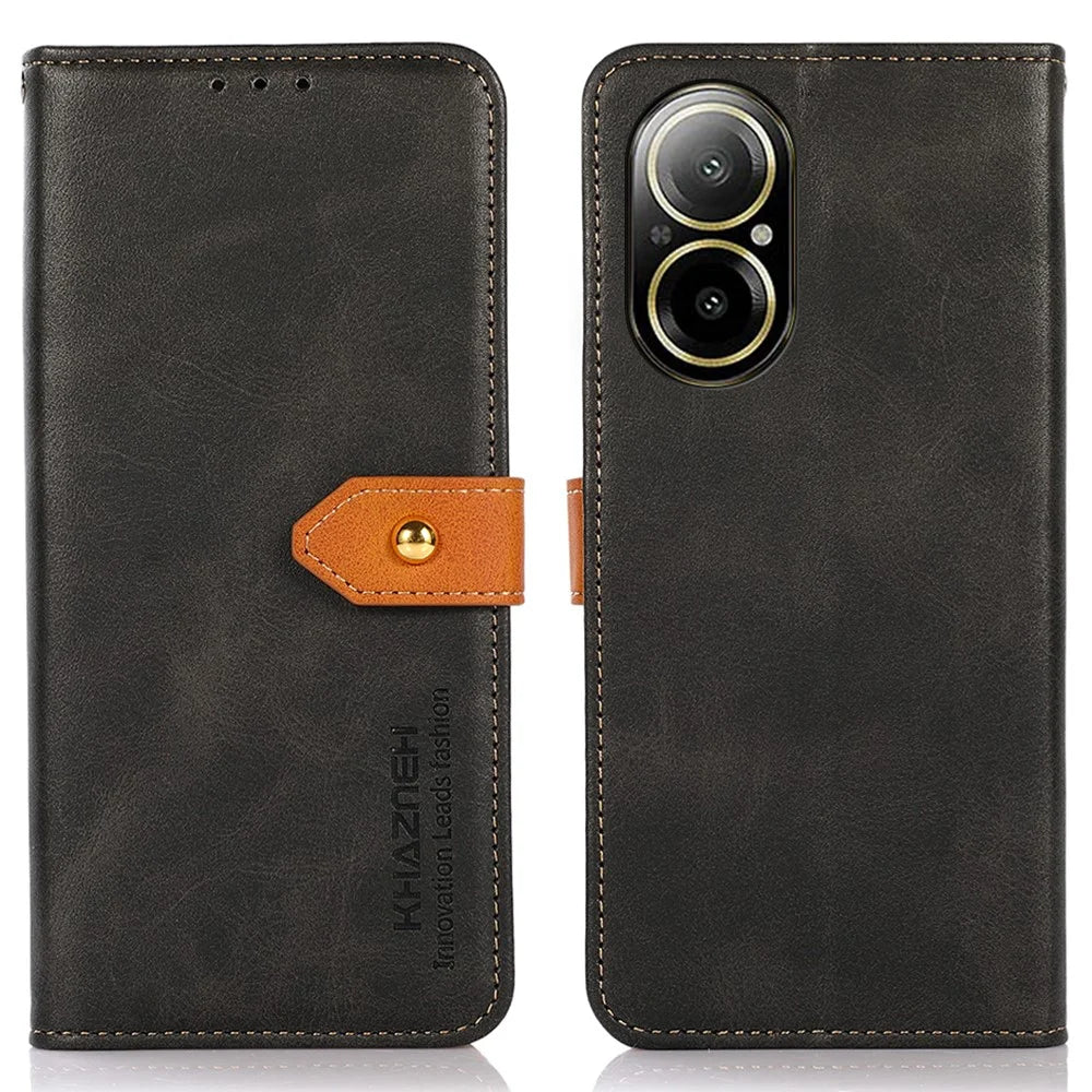 KHAZNEH For Realme C67 4G Case PU Leather Card Holders Stand Phone Cover - Black - 1