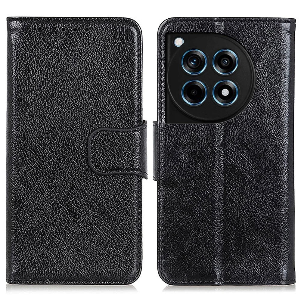For OnePlus Ace 3 5G / 12R 5G Case Split Leather Flip Phone Cover Card Holder Slots - Black - 1