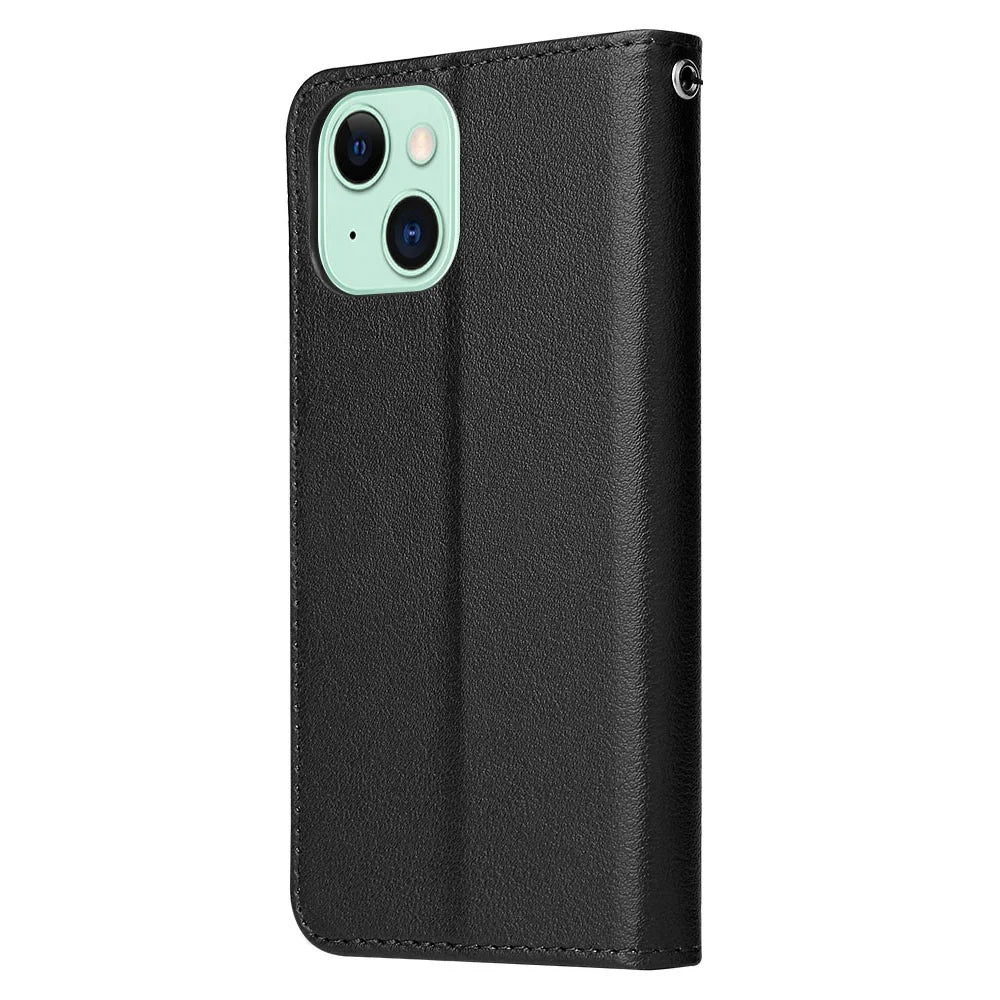 Cell Phone Case for iPhone 15 Wallet PU Leather Stand Mobile Phone Shell - Black - 6