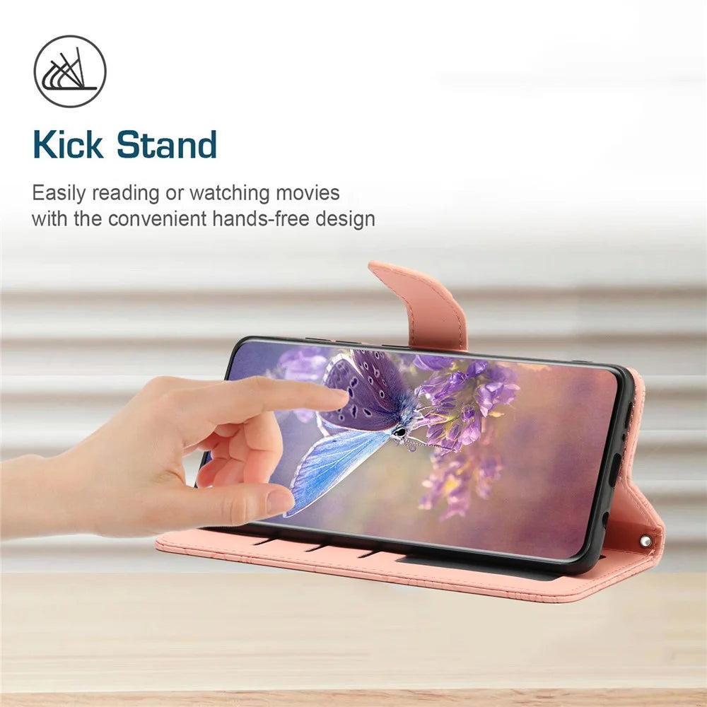 HT03 For Google Pixel 10 Pro XL / 9 Pro XL Case Flower Imprinted Leather Skin-Touch Phone Cover - Pink - 3