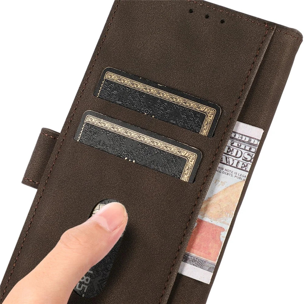 KHAZNEH For Realme C67 4G Anti-Scratch Phone Shell Wallet Phone Cover Stand Case - Brown - 4