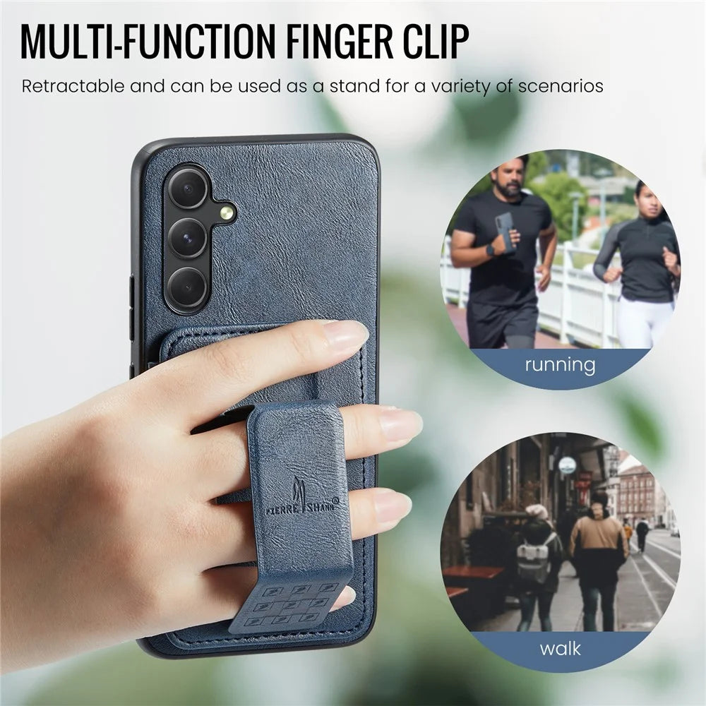 For Samsung Galaxy S24+ Case Leather Coated TPU Card Holder Mobile Phone Cover - Blue - 7
