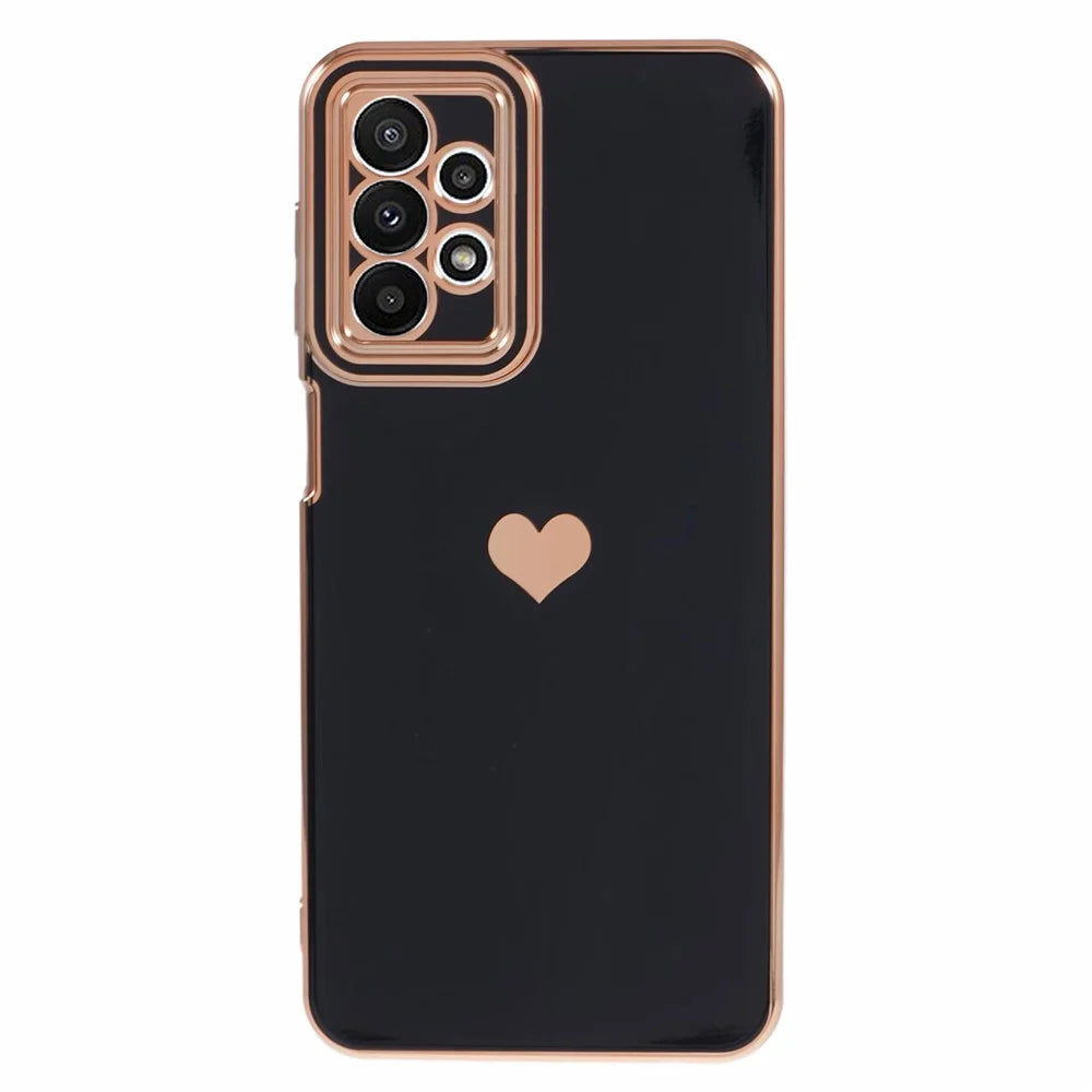 For Samsung Galaxy A23 4G / A23 5G (Global Version) Case 6D Electroplating Love Heart TPU Phone Cover - Black - 1
