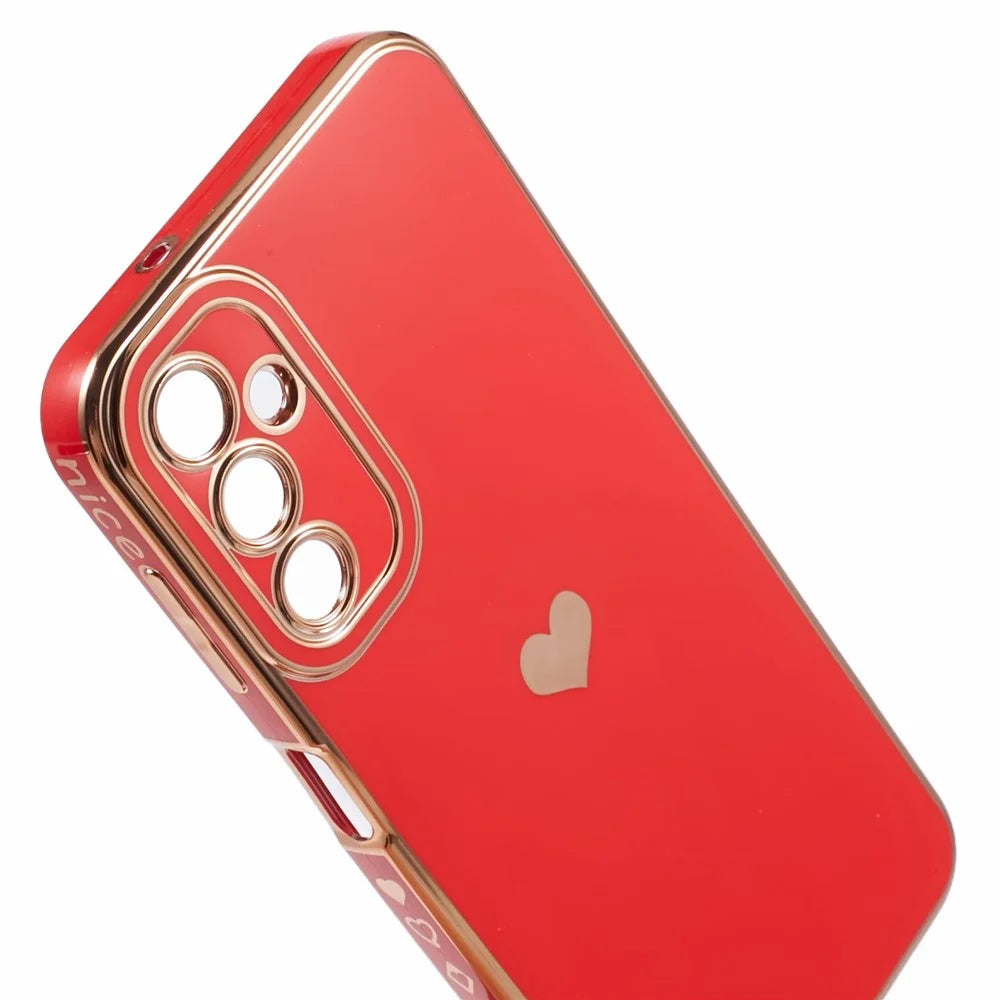 For Samsung Galaxy A14 5G / A14 4G TPU Case 6D Electroplating Love Heart Slim Phone Cover - Red - 6