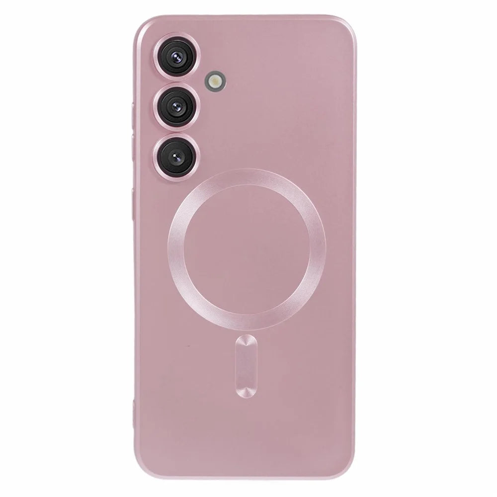 For Samsung Galaxy S24 Slim Case Rubberized TPU Phone Case with Lens Film, Magnetic Case - Pink - 1