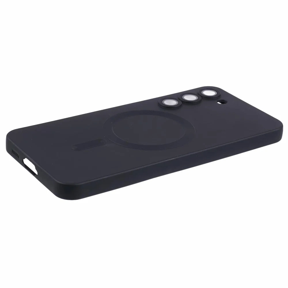 For Samsung Galaxy S22+ 5G Shockproof Case Magnetic Case Rubberized TPU Phone Cover with Lens Film - Black - 5