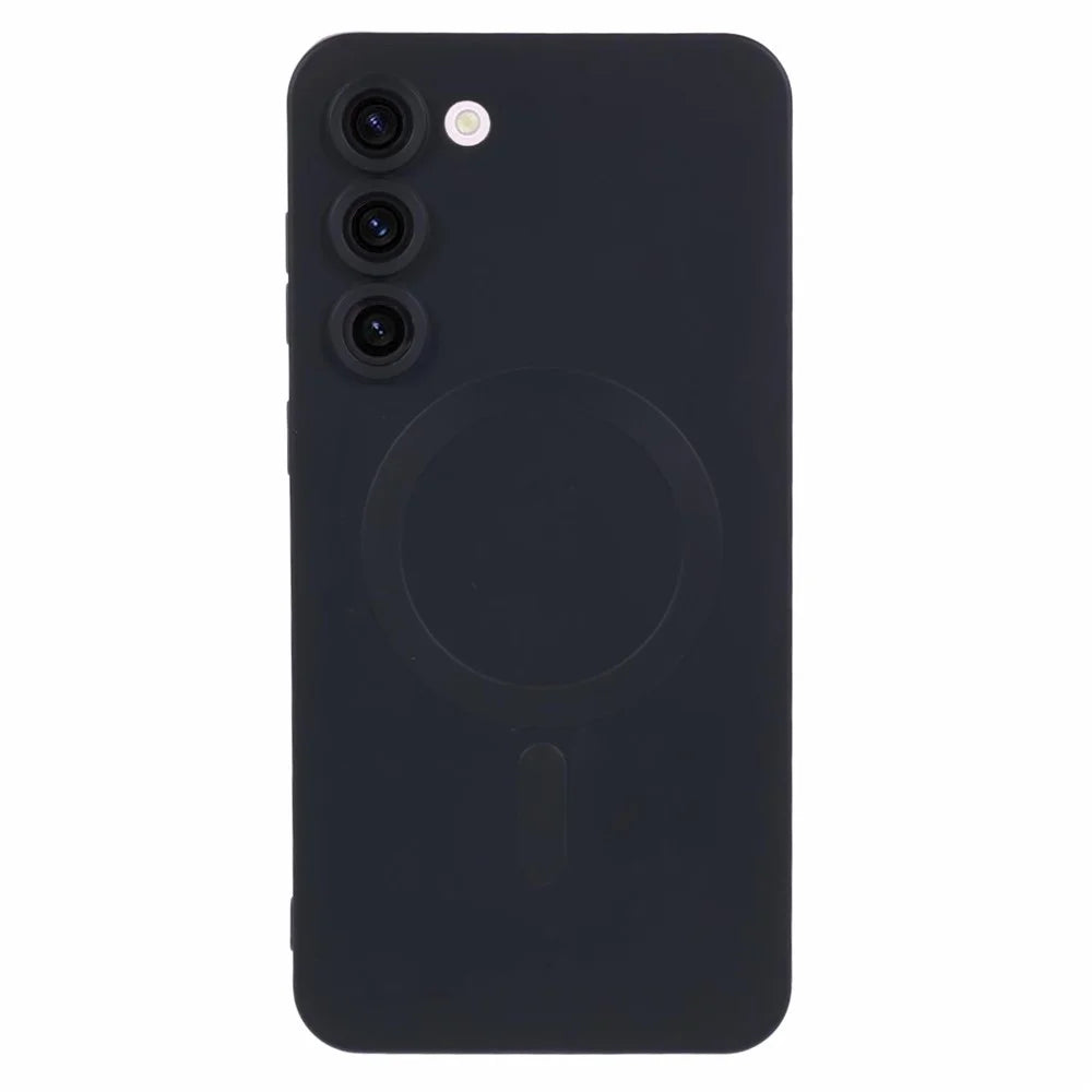 For Samsung Galaxy S23 Phone Case with Lens Protector Magnetic Case Rubberized TPU Case - Black - 1