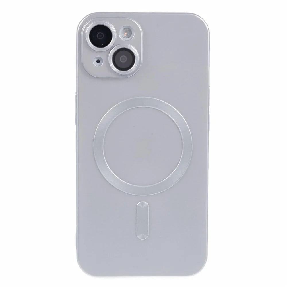 For iPhone 14 Rubberized TPU Case Compatible with MagSafe Slim Phone Cover with Lens Film - Silver - 1