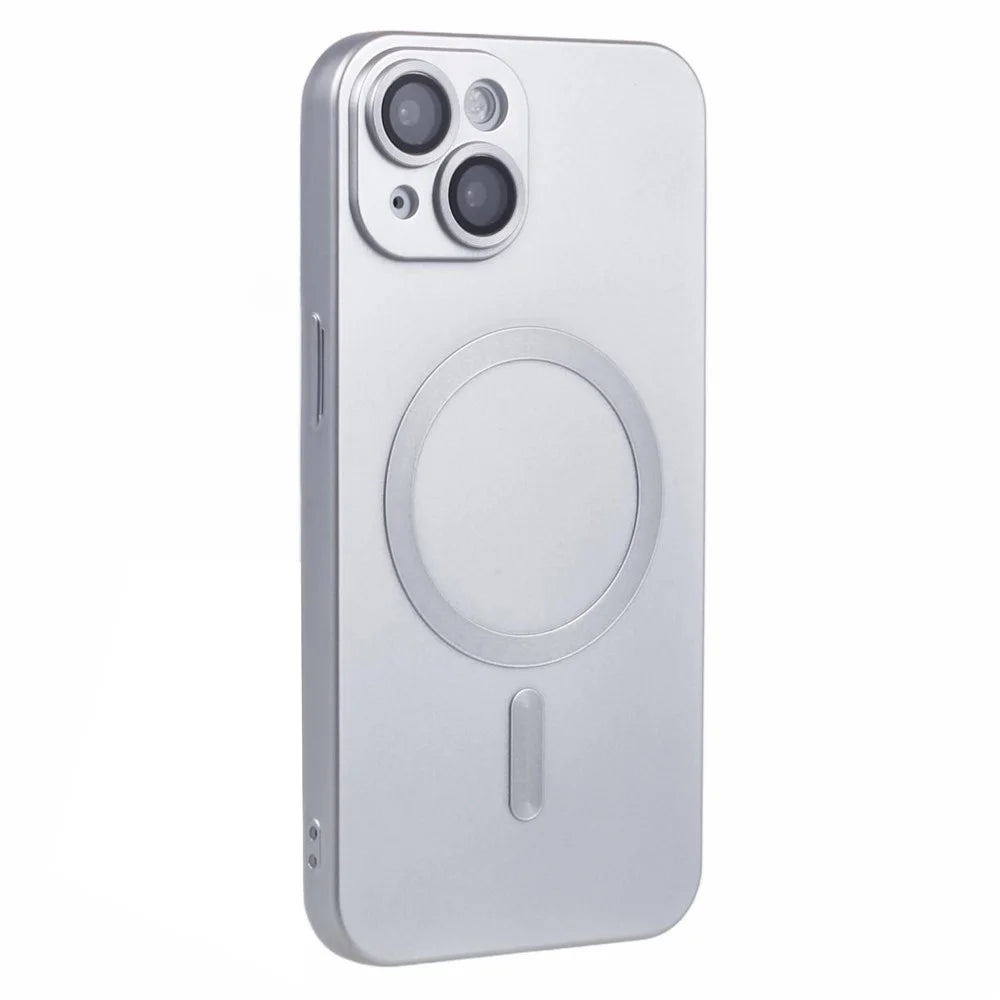 For iPhone 14 Rubberized TPU Case Compatible with MagSafe Slim Phone Cover with Lens Film - Silver - 3