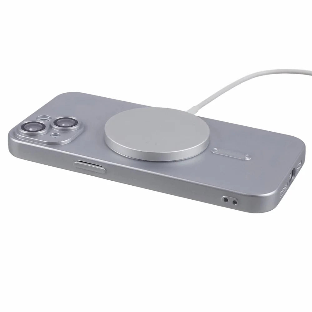 For iPhone 15 TPU Slim Case Rubberized Phone Cover with Lens Film Compatible with MagSafe - Silver - 4