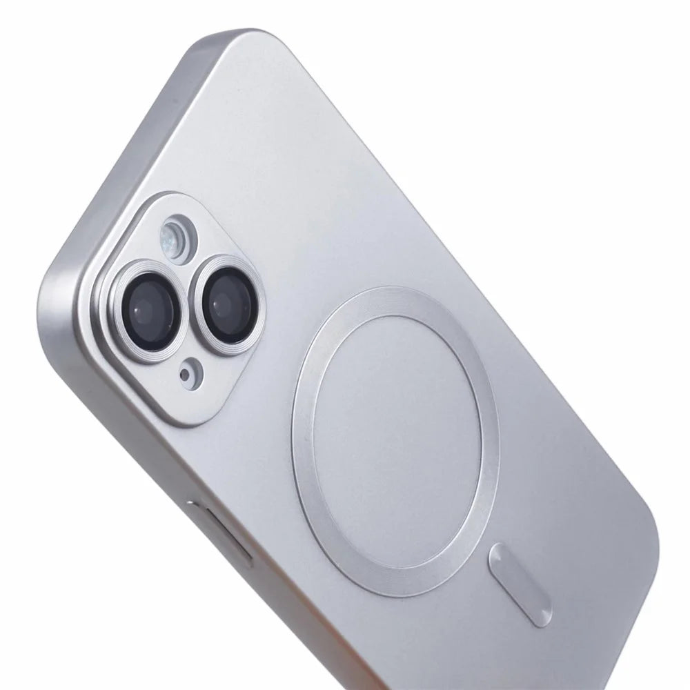For iPhone 15 TPU Slim Case Rubberized Phone Cover with Lens Film Compatible with MagSafe - Silver - 7