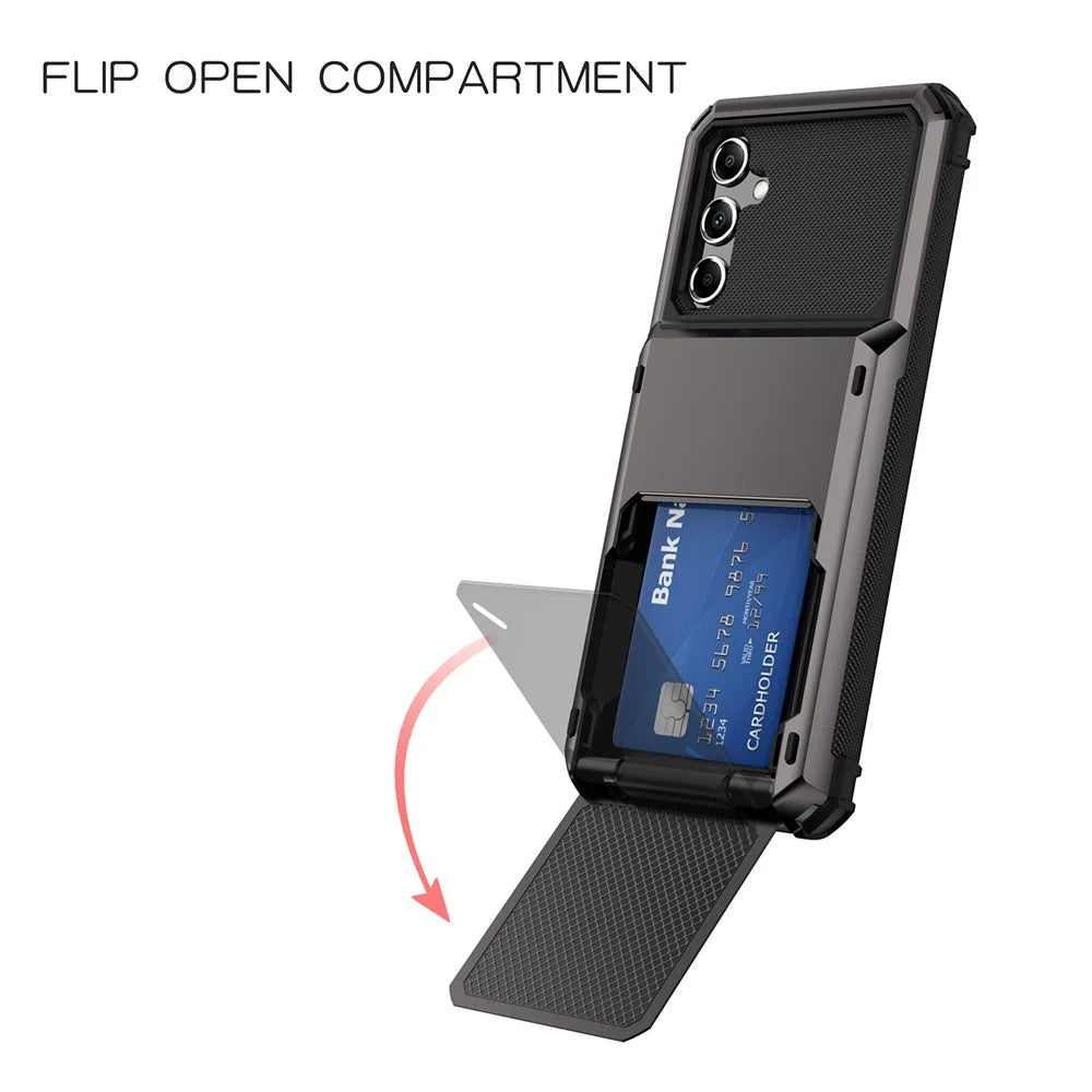 For Samsung Galaxy S24 Case Card Holder Flip Open Design PC+TPU Phone Cover - Black - 2